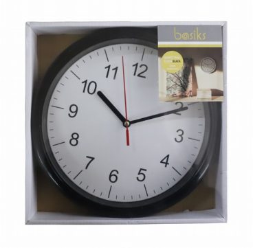 WALL CLOCK BASIKS 23CM QUARTZ BLACK