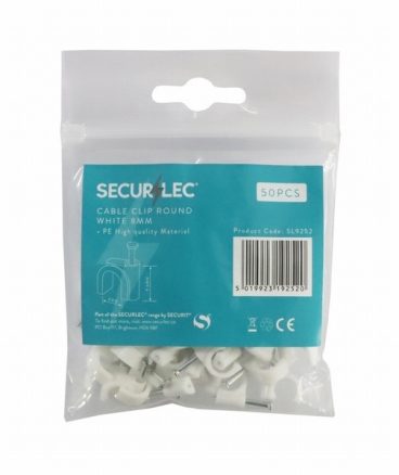 CABLE CLIPS ROUND 8MM WHITE PK50