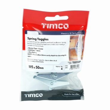 TIMCO SPRING TOGGLES M5X50 PK4
