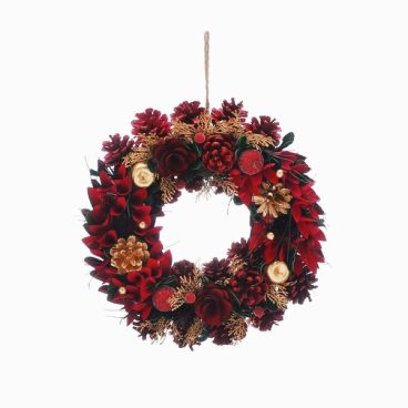 micaxmas26 WREATH PINECONE RED/GOLD 36CM