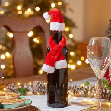 3pk Santa’s Hat & Scarf Wine Decor