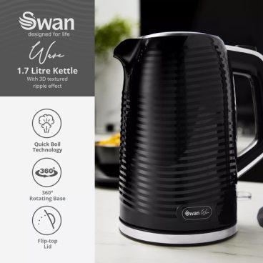 mica08/26 SWAN WAVE KETTLE BLACK 1.7L