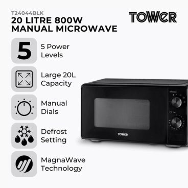 Tower – Black Manual Microwave – 800W 20L