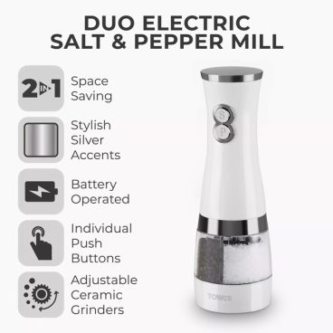 SALT PEPPER MILL DUO ELECTRIC WHITE TOWER