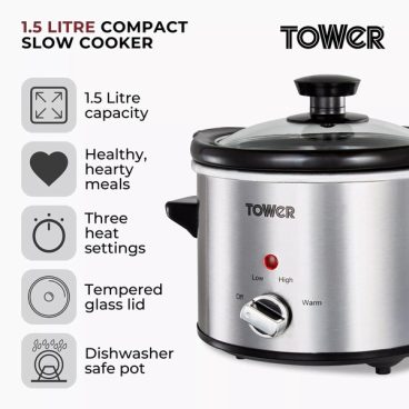 Tower – Stainless Steel Slow Cooker – 1.5L