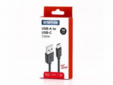 STATUS USB-A TO USB-C CABLE 1M 18W 2.4A BLACK