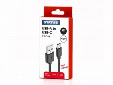 STATUS USB-C TO USB-C CABLE 2M 18W 2.4A BLACK