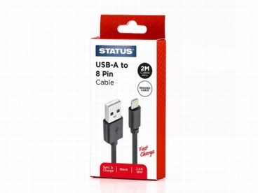 STATUS USB-A TO LIGHTENING CABLE 2M 18W 2.4A BLACK