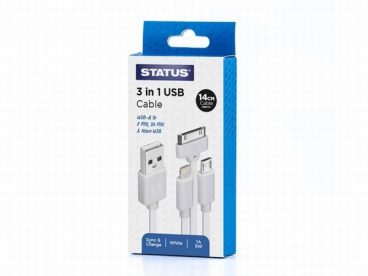 STATUS USB-A TO 3 IN 1 CABLE 14CM 5W 1A WHITE