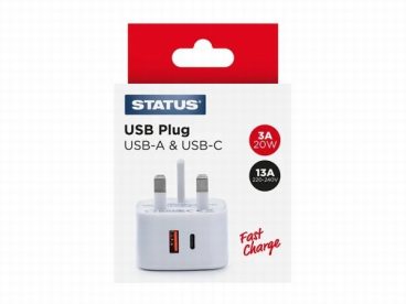STATUS USB TYPE-C AND A PLUG 20W 3A WHITE