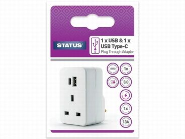 STATUS USB PLUG THRU TYPE-C AND A PLUG 20W 3A WHITE