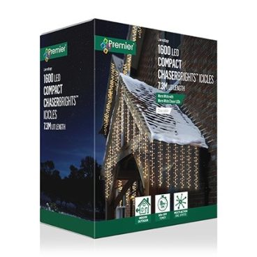 Premier – 1600 LED Chasing Icicle Lights Warm