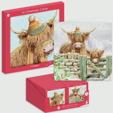 CHRISTMAS CARDS HIGHLAND COW PK10