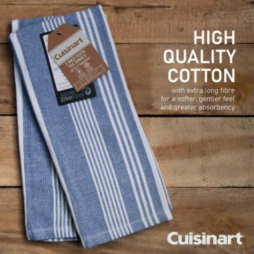TEA TOWEL ANTIMICROBIAL BLUE STRIPE PK2